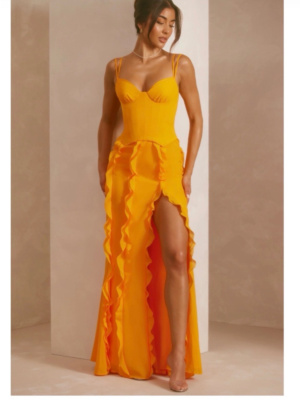 Oh Polly Corset Frill Skirt Maxi Dress in Tangerine - 8